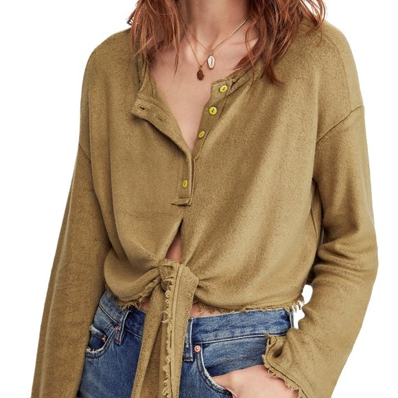NWT Free People Emma's Henley Tee XS Green - Picture 1 of 8